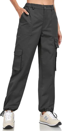 Vista 3 de VEOBIKE Women's Cargo Work Pants Elastic Waist Straight Leg Casual Travel Hiking Pants Loose Cotton Military Pants 7 Pockets