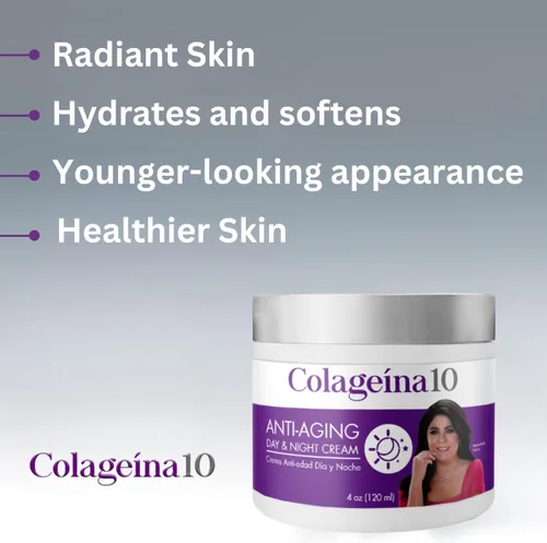 Vista 5 de Colageina 10 Crema Antienvejecimiento de día y de noche, Crema facial, Ayuda a hidratar y suavizar la piel, Suaviza las líneas de expresión, 120 ml
