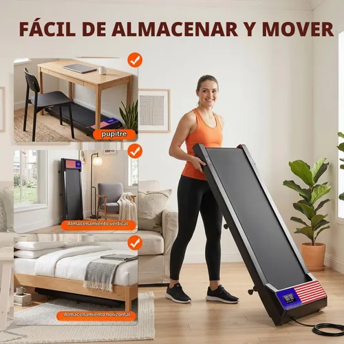 Vista 4 de Under Desk Treadmill with Incline, Portable Walking Pad with Handlebar Rojo
