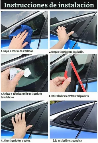 Vista 6 de Persianas de rejilla de ventilación de aire para ventana lateral trasera de ABS, para Ford Fusion 2013, 2014, 2015, 2016, 2017, 2018, 2019, 2020