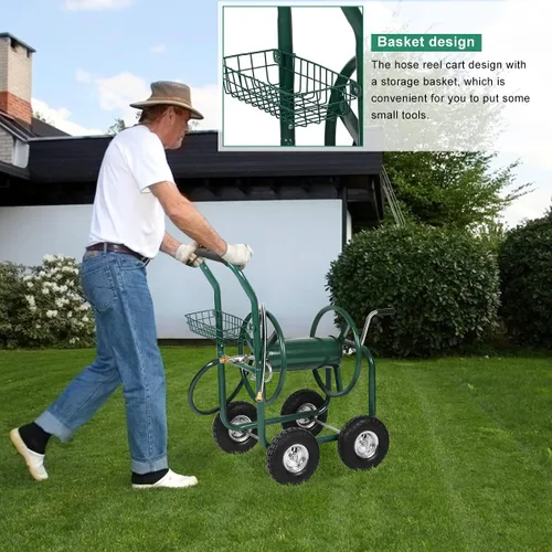 Vista 6 de Dkeli Carro de manguera Carro de manguera de jardín con ruedas Carrito de manguera de agua portátil resistente 4 ruedas para patio al aire libre