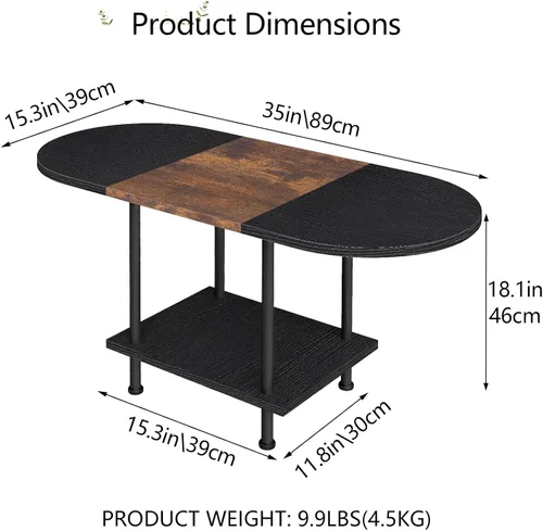Vista 2 de Mesas de café, mesa central moderna con estante de almacenamiento, mesa de 2 niveles para sala de estar, diseño moderno de dos tonos (negro mezclado)
