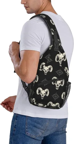Vista 6 de Small Crossbody Bags for Women Men - Vintage Goat Skull Print Adjustable Shoulder Bag Fanny Packs Belt Sling Bag Crossbody Purses Backpack for