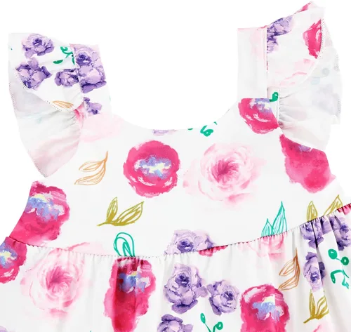 Vista 3 de Vestido de verano sin mangas para niñas pequeñas, vestido casual floral para playa, vestido de princesa escalonado con mangas con volantes, 2-8T