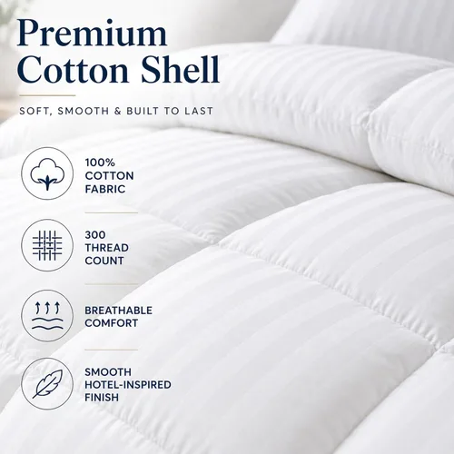 Vista 2 de Continental Bedding Affinity - Edredón alternativo de plumón, 100% algodón, funda de 300 hilos, relleno de edredón para todas las estaciones
