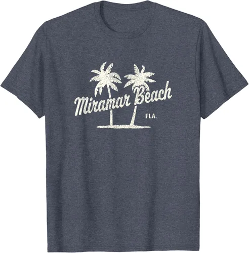 Vista 74 de Miramar Beach Florida Vintage 70s Palm Trees - Camiseta gráfica, Azul / Patchwork, S