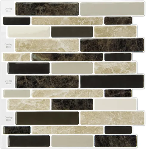 Vista 12 de LONGKING Loseta en muro adhesiva para cocina con diseño de mármol (10 azulejos)