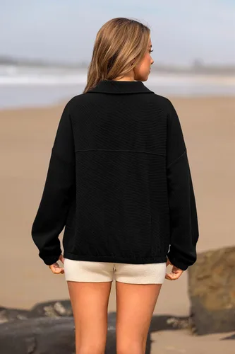 Vista 4 de PRETTYGARDEN Womens 2024 Fall Sweatshirt Half Zip Collar Pullover Oversized Long Sleeve Jacket