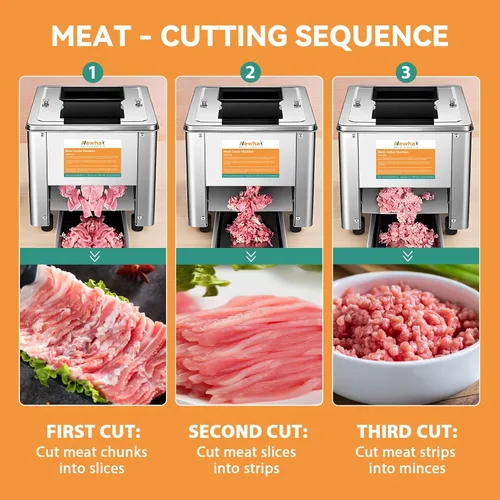 Vista 3 de Newhai Máquina cortadora de carne de 850 W, cortadora de carne eléctrica de 3.5mm, máquina de corte triturada de acero inoxidable 330 lb/h