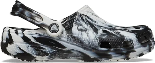 Vista 2 de Crocs - Zuecos clásicos unisex teñidos con efecto mármol, blanco/negro, talla 14 para mujer/12 para hombre