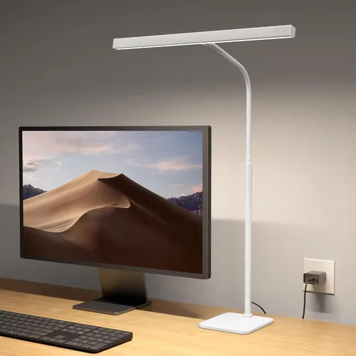 Vista 10 de SUPERDANNY Lámpara de escritorio LED para oficina y hogar, lámpara de escritorio para el cuidado de los ojos con cuello de cisne ajustable, 12W Negro