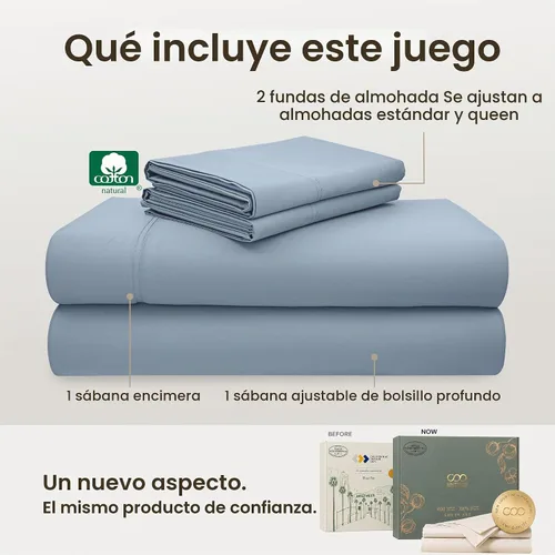 Vista 3 de California Design Den Juego de sábanas de lujo tamaño Queen, 100% algodón, sábanas de 600 hilos con bolsillo profundo, ropa de cama de calidad de 13