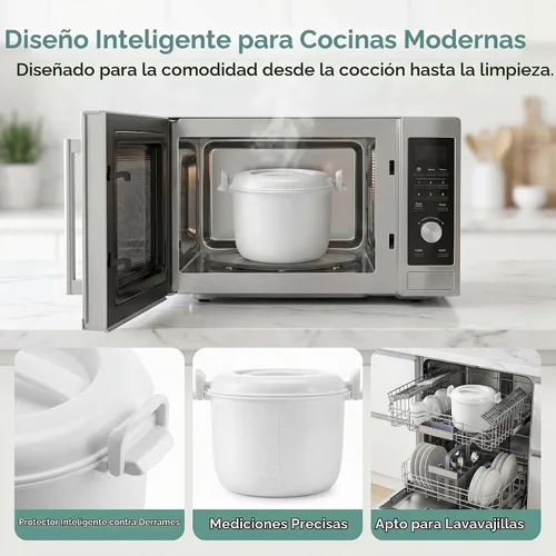 Vista 5 de Angoily - Arrocera para microondas, vaporizador portátil de 1 galón Microwavable Noodles Pasta Food Cookware, Non- Stick Bacon Oatmeal Pot Cooker