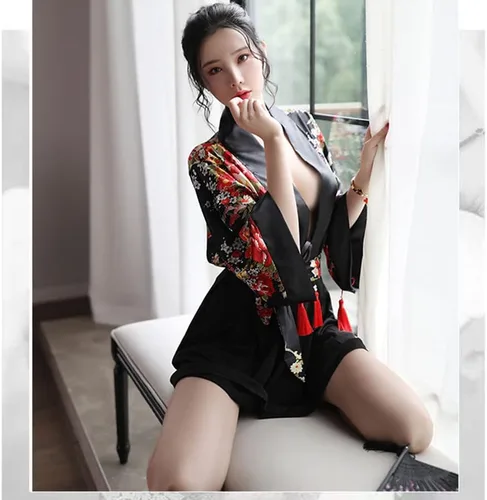 Vista 3 de SINROYEE Sexy anime cosplay para mujer Cheongsam vestido de lencería japonesa kimono disfraces bailarina Chemise abertura lateral