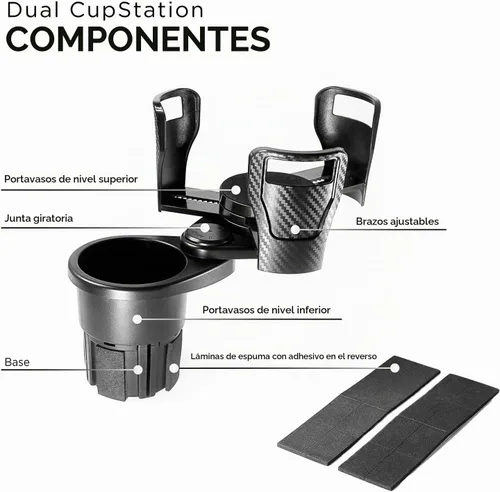 Vista 3 de Limitless Dual CupStation - Portavasos expandible 2 en 1 con base giratoria de 360°, color negro