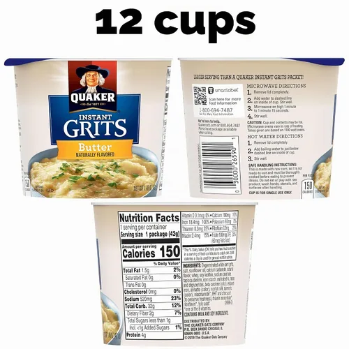 Vista 2 de Quaker Sémola Instantánea, Sabor a Mantequilla, Cereal para el Desayuno 1.48 Onzas (Paquete de 12)
