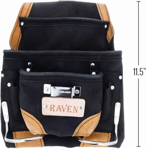 Vista 5 de Bolsa de herramientas de cuero de gamuza de 10 bolsillos Bolsa de herramientas de taladro de martillo Negro