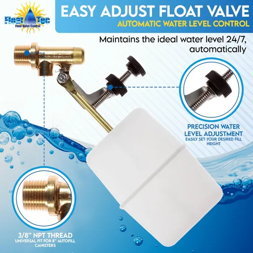Vista 3 de Float Tec EZ - Válvula de flotador de repuesto de latón de 3/8 pulgadas, rosca macho NPT con brazo de 3 pulgadas para llenado automático, piscinas