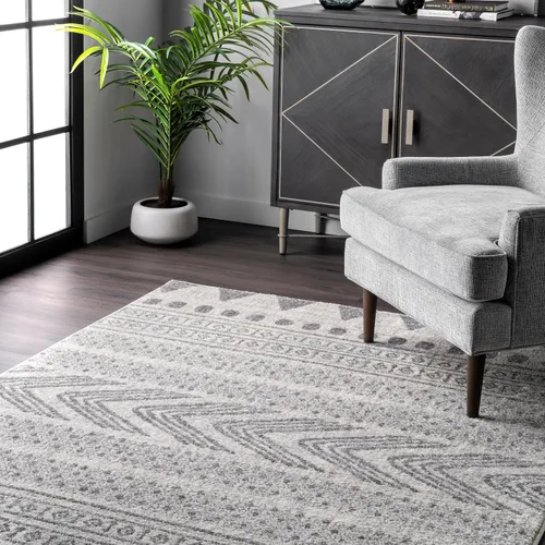 Vista 8 de nuLOOM Shaina - Alfombra tribal para pasillo, 2 pies 8 pulgadas x 8 pies, gris, rectangular