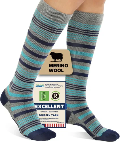 Vista 15 de Merino Wool Compression Socks for Women Men 15-20 mmHg for flying Bobina gris