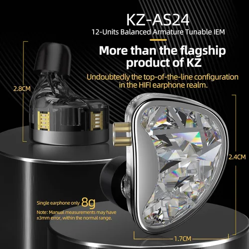 Vista 2 de KZ AS24 - Auriculares con monitor intrauditivo con controladores 24BA, auriculares IEM de alto rendimiento con 8 interruptores de sintonización