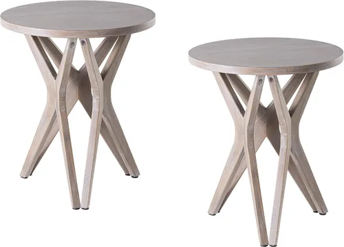 Vista 10 de Mesa auxiliar estilo rústico con pedestal, superficie envejecida con base de trípode, mesita de noche para sala de estar, moderna, decoración boho