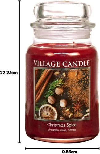 Vista 5 de Village Candle - Vela aromática de especias navideñas, frasco grande de vidrio, tarro de boticario, 630 ml, rojo