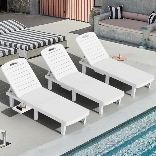 Vista 11 de CDCASA Chaise Lounge al aire libre, sillas de piscina multifuncionales con 5 posiciones ajustables y bandeja lateral, salas de resina impermeables