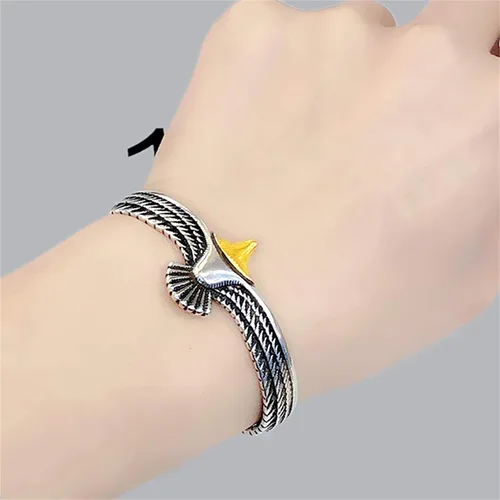 Vista 3 de Brazalete de águila vintage Rock Punk Animal brazalete de extremo abierto brazalete brazalete de metal chapado en oro pulsera de águila para hombres