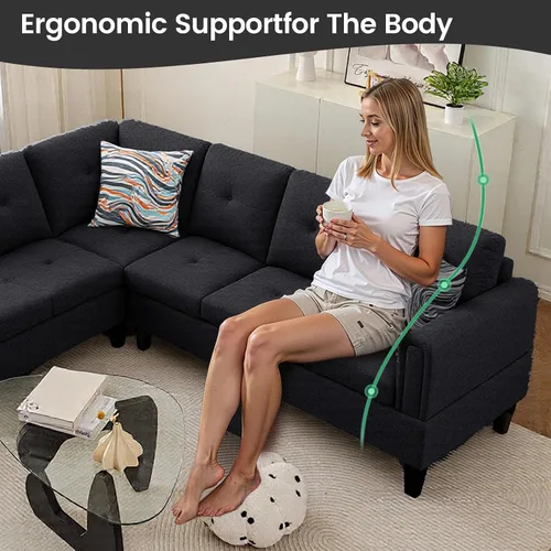 Vista 3 de Sofá seccional en forma de L con chaise, 3 piezas de sofá modular convertible para juegos de muebles de sala de estar y apartamentos pequeños