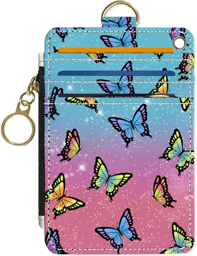 Vista 17 de Portafolios delgados con soporte para tarjeta de crédito, funda delgada de cuero PU con bloqueo RFID para viajes con ventana para ID, regalos