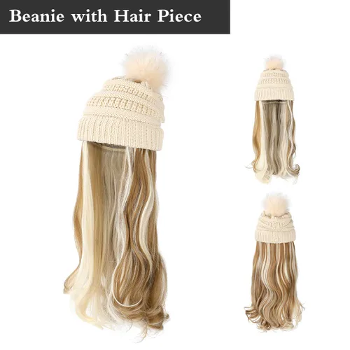 Vista 31 de AynnQueen - Gorro de invierno con extensiones de cabello desmontables para mujer.