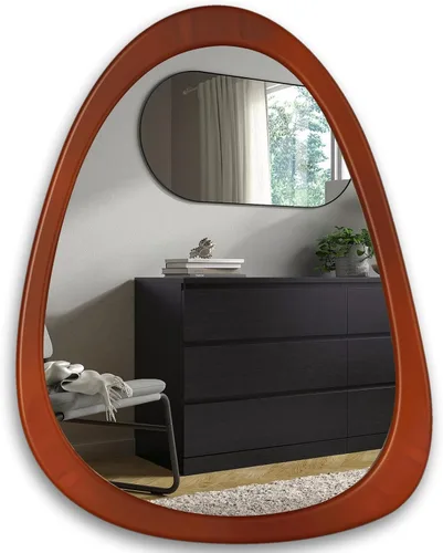Vista 10 de Espejo de pared irregular de 22.5" x 17.5", espejo con marco de madera negra, espejo de pared asimétrico para sala de estar, dormitorio, baño