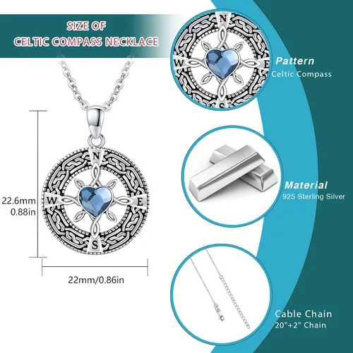 Vista 7 de Collar con brújula Go in the Direction of Your Dream con nudo celta irlandés, medallón redondo, brújula, colgante para hombres y mujeres, cristal