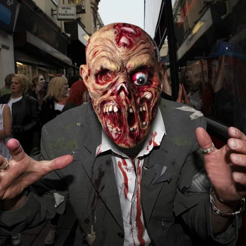 Vista 3 de Molezu Máscara de cabeza de zombi de látex espeluznante y espeluznante para Halloween fiesta cosplay accesorios sangrientos para adultos zombi