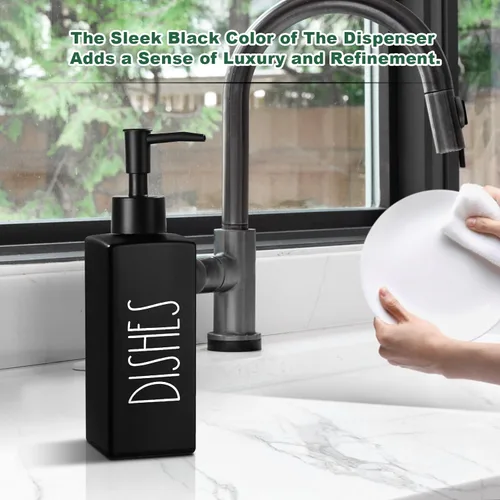 Vista 6 de Dispensador de jabón para platos, dispensador de jabón negro mate para cocina, dispensador de platos de vidrio con bomba, dispensador de botellas