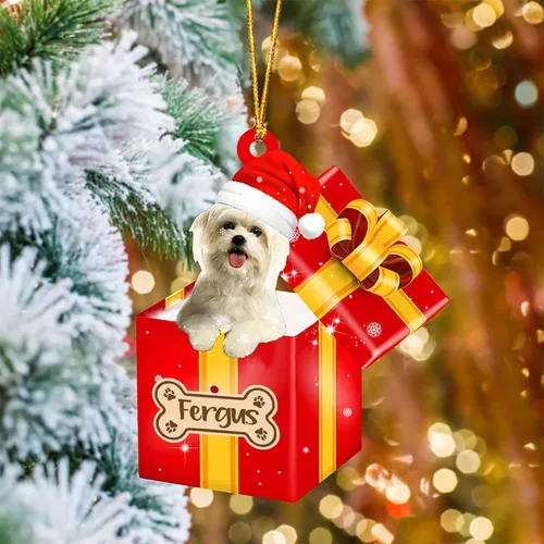 Vista 9 de Adorno de Navidad personalizado de Akita Inu, nombre personalizado Akita Inu para árbol de Navidad, en caja de regalo roja