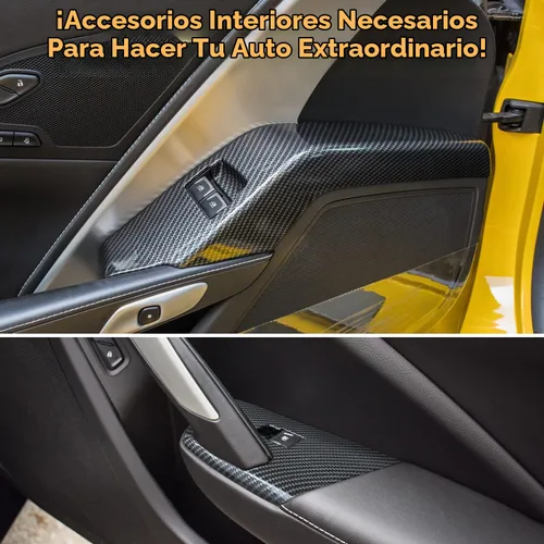 Vista 3 de Cubierta de panel de botón de interruptor de elevación de ventana de puerta de fibra de carbono para Chevrolet Corvette C7 Z06 Z51 ZR1 Stingray Negro