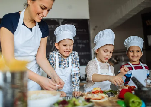 Vista 6 de ESHATO Sombrero de chef para niños, gorra de cocina de algodón elástico ajustable para niños