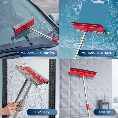 Vista 6 de DSV Standard Escobilla de ventana, limpiador de ventanas 2 en 1 con postes de extensión de 55 pulgadas, kit de lavado de ventanas, limpiador