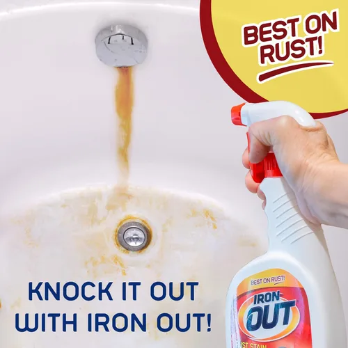 Vista 4 de Iron OUT Gel en aerosol removedor de manchas de óxido, elimina las manchas de óxido en baños, cocinas, lavandería y exteriores, fabricado