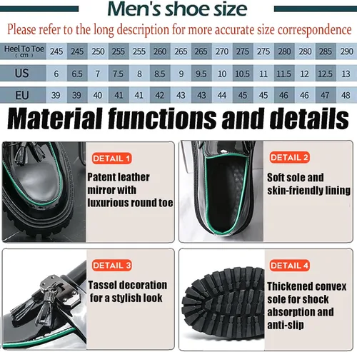 Vista 3 de Mocasines de charol para hombre con plataforma gruesa con decoración de metal, suela de lengüeta, zapatos de trabajo de negocios, antideslizantes