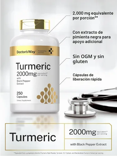 Vista 4 de Doctor's Way Suplemento de curcumina de cúrcuma 250 cápsulas