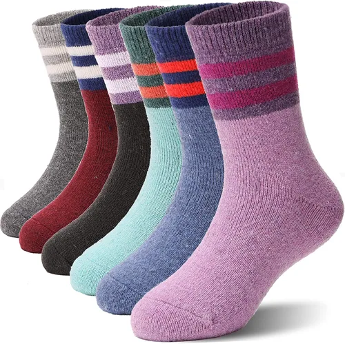 Vista 91 de ANTSANG Calcetines de Lana, Calcetines Térmicos Cálidos y Gruesos Tipo Crew Boot para Niños Pequeños, Niños y Niñas, 6 Pares