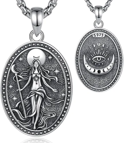 Vista 161 de EUDORA Collar de plata de ley 925 con moneda Hécate, Athena, Perséfono, Nyx, diosa de la luna triple, diosa celta, rueda de Hécate, llave, regalo