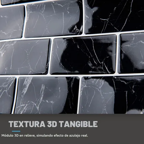 Vista 6 de Art3d Protector contra salpicaduras autoadhesivo de 10 hojas, 12 pulgadas x 12 pulgadas, azulejos tipo metro en diseño de mármol Mármol negro