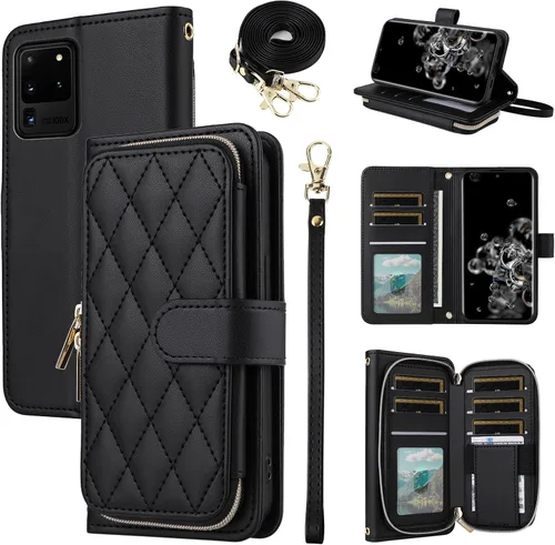 Vista 36 de Funda de Cartera para Samsung Galaxy S20 FE 5G de 6.5 Pulgadas con Correa para Muñeca, Billetera con Cremallera y más de 9 Ranuras para Tarjetas