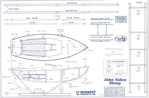 Vista 4 de Midwest 997 - Barco de madera John Alden Sloop 1:16 - Barco de vela de 14.4 pulgadas de largo para ensamblar - Kit de modelo de madera para adultos