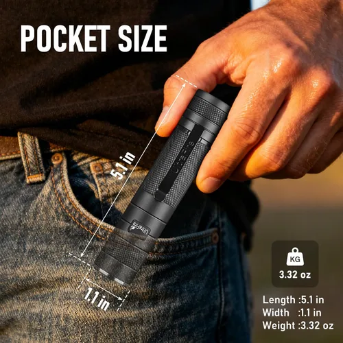 Vista 6 de ULTRAFIRE Linterna táctica y funda de 1200 lúmenes, 3 modos de luz flash recargable USB-C para EDC, camping y paseo de perros