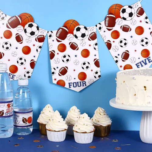 Vista 3 de Sursurprise Decoraciones deportivas de primer cumpleaños, pancarta mensual de fotos para niños, suministros de fiesta de primer cumpleaños